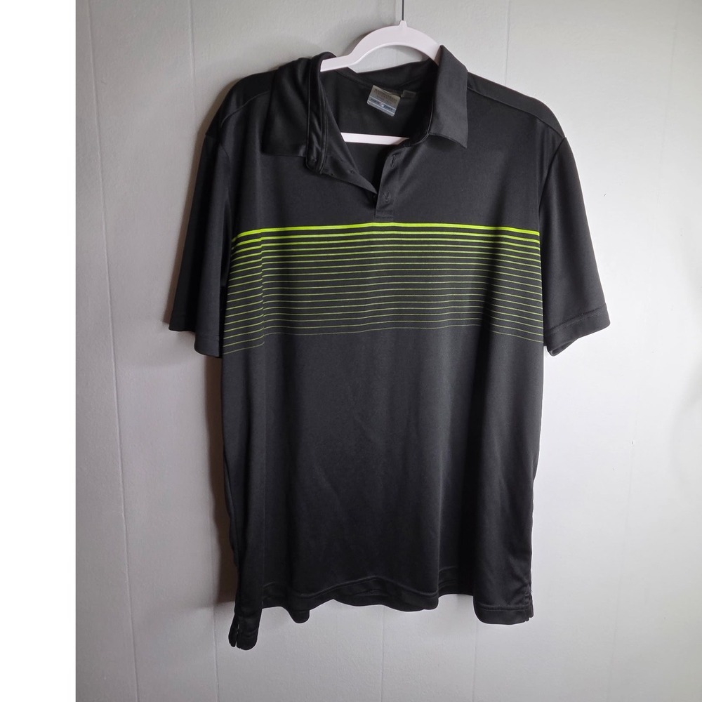 Stormtech Performance Mens XL Black Neon Green Striped‎ Dry Polo Shirt Carlisle